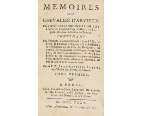 Labat (Jean-Baptiste) Memoires du Chevalier d'Arvieux..., 6 vol., first edition, some water-staining, mostly marginal, even b