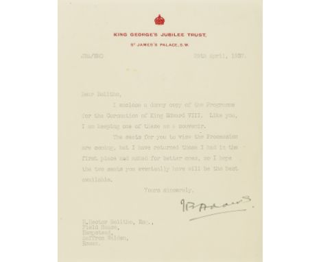 Edward VIII.- Official Souvenir Programme of the Coronation of His Majesty King Edward VIII, dummy copy of the programme unde