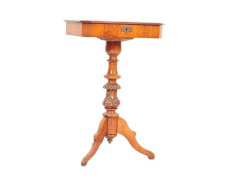 A 19th century Victorian mahogany ladies pedestal work table. The table having top with chamfered sides and canted edges, ope