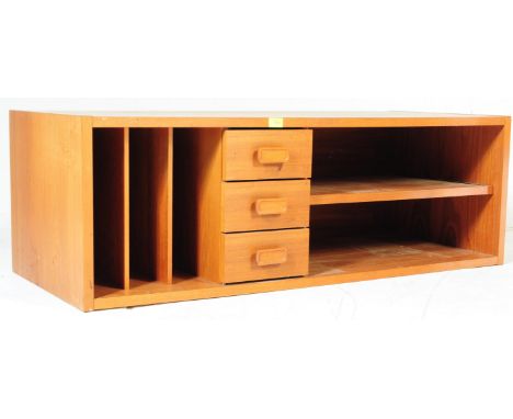 A retro vintage mid century 1960's low teak wood vinyl / stereo sideboard credenza having a single shelved storage cupboard, 