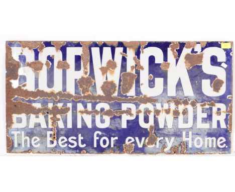 An early 20th century British enamel metal advertising point of sale industrial shop advertising sign for Borwicks Baking Pow