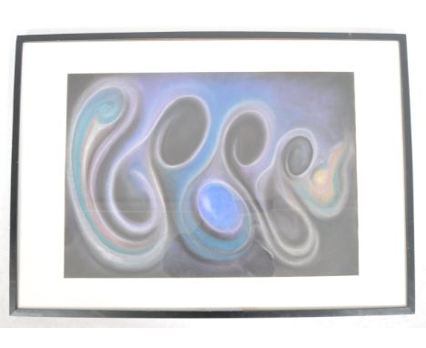 A large 20th century framed and glazed pastel on paper abstract drawing / painting in dark tones. Unsigned. Measures approx. 