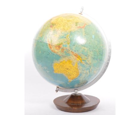 A large 20th century vintage 'Political Globe' table top world globe being held on a chrome base. Dated 1983. Measures 48cm t