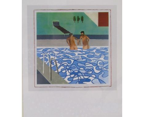 'Two boys in a pool' David Hockney print approx. 54.5cm x 44.5cm