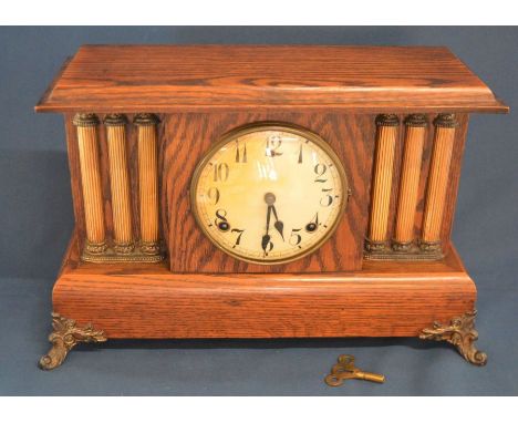 William Gilbert American striking mantel clock with classical columns&nbsp; Ht 28cm L 41cm D 17cm