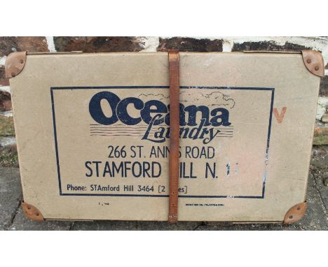 Vintage Oceana Laundry box with leather strap 61cm x 34.5cm