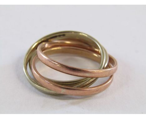 9ct gold and rose gold four band interlocking ring total weight 6.7g - ring size R