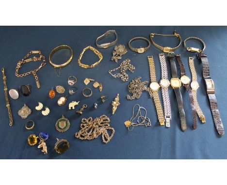 Selection of costume jewellery, watches including ladies gold plated Omega De Ville,&nbsp; 18ct gold ring (missing stones) 3.