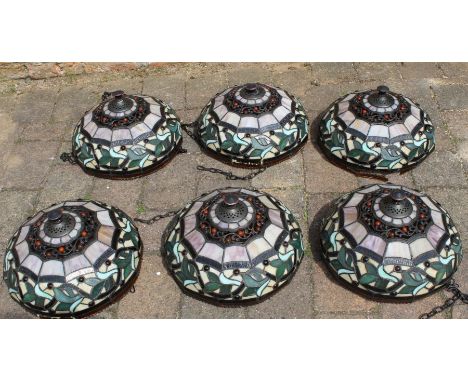 6 Art Nouveau style glass lamp shades (1 damaged)