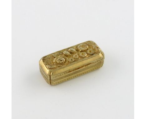 A George III silver-gilt vinaigrette, maker's mark partially worn, W?, London 1814, rectangular form, engine-turned decoratio