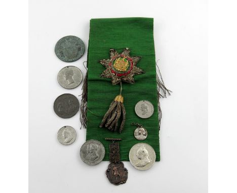 Ancient Order of Foresters, green sash with embroidered badge, 19th century, gilded badge; together with a good collection of