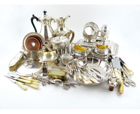 A mixed lot, comprising silver items: a pair of pierced bonbon dishes, Birmingham 1909, a sugar caster, a pair of George III 