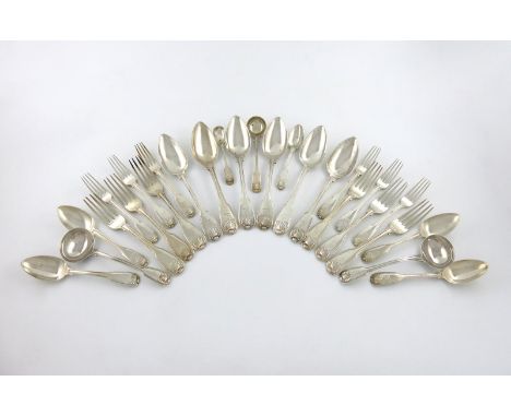 A matched collection of George III and George IV silver Fiddle, Thread and Shell pattern flatware, the majority by Peter and 