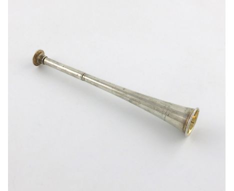 An Edwardian silver hunting horn, by Daniel and George Keat, London 1905, retailed by Alfred Hayes, tapering form, engraved '