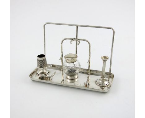 A Victorian silver inkstand, by Heath and Middleton, London 1898, rectangular form, wire-work letter rack and seal holder, wi