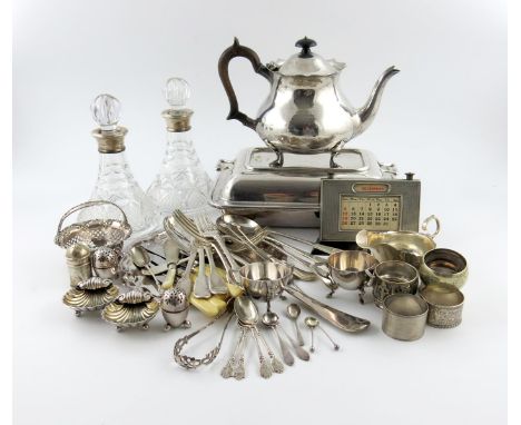 A mixed lot, comprising silver items: an Edwardian teapot, by Martin, Hall and Co, Sheffield 1901, inscribed, a pair of silve