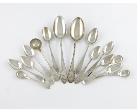 A small collection of Irish silver flatware, comprising: a provincial Bright-cut Celtic point tablespoon, by Terry and Willia