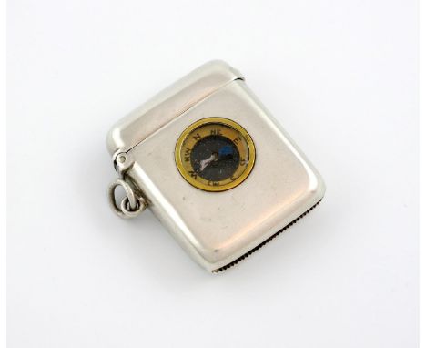 A late-Victorian silver vesta case, by A and J Zimmerman, Birmingham 1896, rectangular form, hinged cover, the front with a c