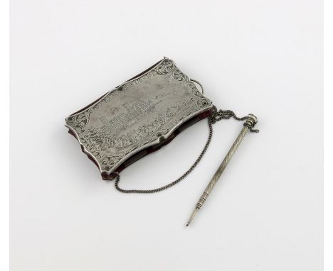 A Victorian engraved 'castle-top' aide memoire, Osborne House, by Yapp and Woodward, Birmingham 1852, shaped rectangular form