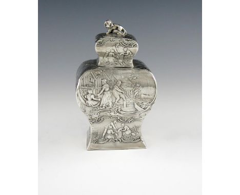 An Edwardian silver tea caddy, by Neresheimer of Hanau, with import marks for Chester 1901, importer's mark of Berthold Mulle