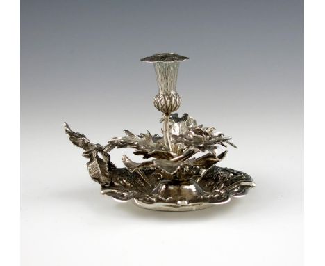 A William IV naturalistic silver small chamber stick, by Reily and Storer, London 1830, shaped circular form, foliate borders