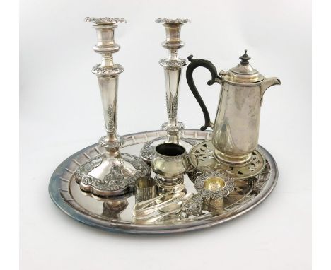 A mixed lot, comprising silver items, a hot water pot, by Robert Pringle and Sons, London 1924, tapering circular form, scrol