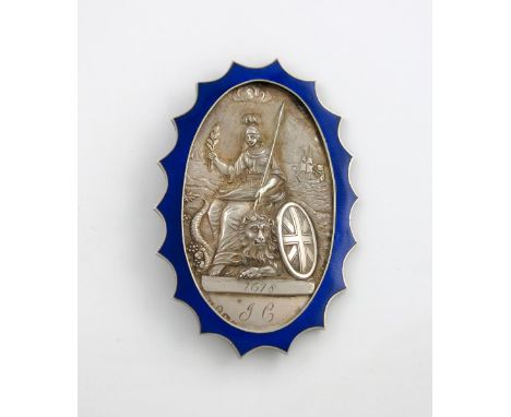 The Royal Mint, a silver Messenger's Badge, Britannia seated on shore-line holding palm spray, with lion, shield and cornucop