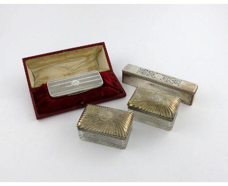 A mixed lot of silver items, various dates and makers, comprising: a pair of late-Victorian silver-mounted glass toilet boxes