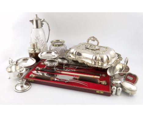 A mixed lot, comprising silver items: an Edwardian silver-mounted ceramic tea canister, possibly by H. Samuel Limited, Birmin