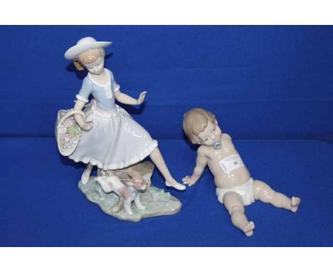 LLADRO FIGURE OF A GIRL WITH PUPPY AND A NAO BABY 