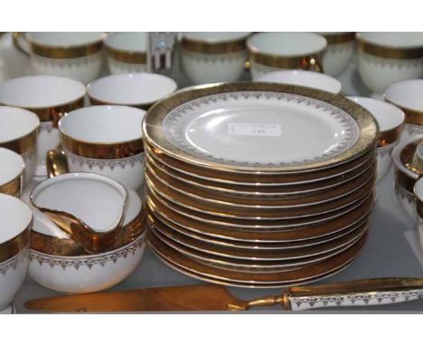 TWELVE PIECE TEA SET
with gold floral design, with creamer, sugar bowl and serving tray, Foreign Millson J. K. Decor Carlsbad