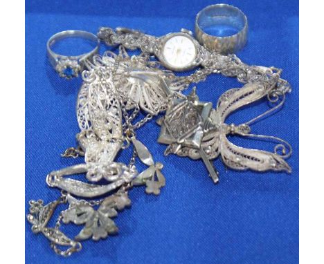 COLLECTION OF SILVER JEWELLERY AND A SILVER WATCH
including a sterling silver and marcasite watch, a silver and marcasite nec