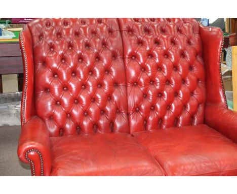 RED LEATHER BUTTON BACK TWO SEATER SETTEE