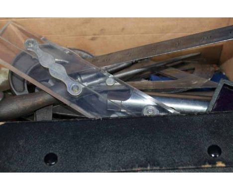 COLLECTION OF VINTAGE  ENGINEERING TOOLS
including rules, set squares, files, clamps, gauges, ets