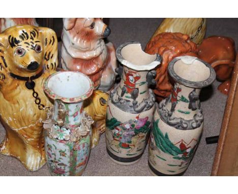TWO PAIRS OF WALLY DOGS
along with a ceramic lion figure a pair of Chinese vases, and another