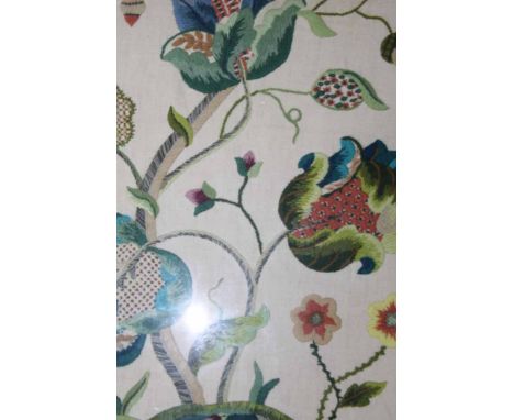 LARGE UNFRAMED WOOLWORK EMBROIDERY AND SAMPLER
together with a framed crewel work embroidery under glass and another embroide