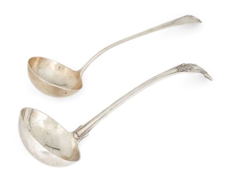 An Edwardian silver King's pattern ladle, London, 1902, Josiah Williams & Co., together with an earlier silver example, marks