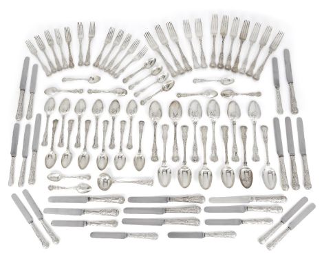 A harlequin part set of silver King's pattern flatware for twelve, various dates and makers, Victorian and later, the set com