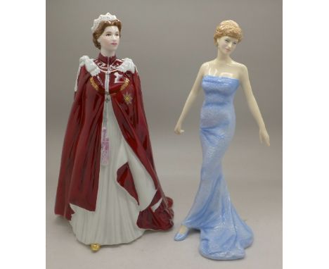 Two figures, Royal Worcester Queen Elizabeth II and Royal Doulton Diana Princess of Wales