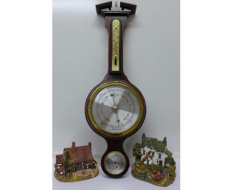 A Weathermaster barometer, a lustre jug, a Capodimonte figure and two boxed Lilliput Lane cottages, Capodimonte a/f