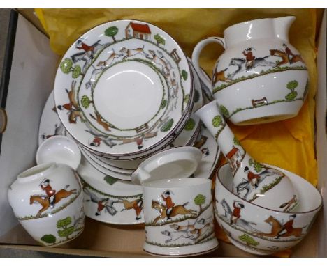 Sixteen pieces of Coalport hunting scene china