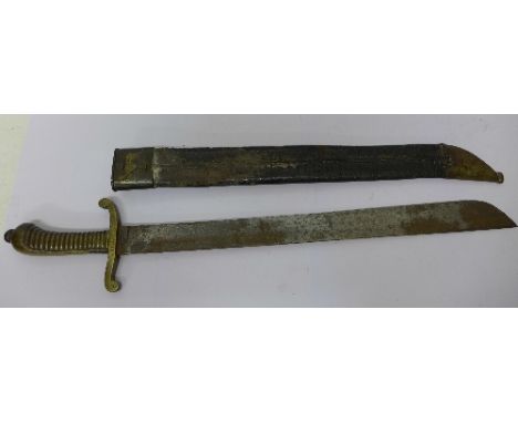 A short sword and scabbard marked 100.R.3.3.2 on hilt and scabbard, length of blade 48cm