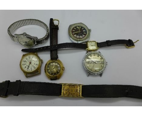 Seven mechanical wristwatches including a lady's Hamilton, Timex, etc., one a/f