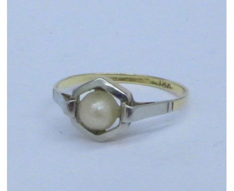 An 18ct gold and pearl ring, 0.9g, K