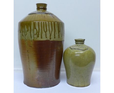 Two stoneware brewery bottles, E. Skipwith & Co., Wine Merchants, Nottingham and R. Jennison, Bulwell, Nottingham, a/f, 40cm 