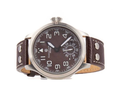 GENTLEMAN'S CONSTANTIN WEISZ HERITAGE STAINLESS STEEL MANUAL WIND WRIST WATCH,the round chocolate dial with Arabic hour marke
