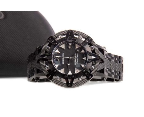 XOSKELETON SUPERLATIVE STAR PVD COATED STAINLESS STEEL AUTOMATIC WRIST WATCH,the round mother of pearl dial with applied lab 
