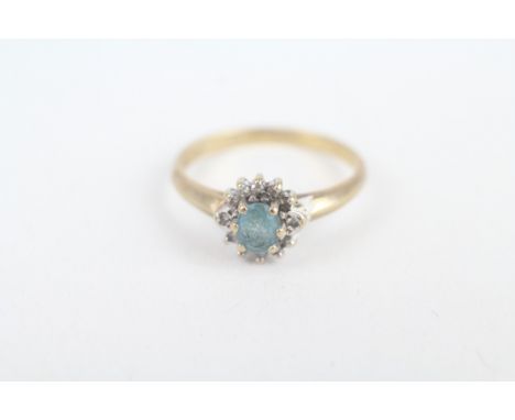 9ct gold oval cut blue topaz &amp; diamond cluster ring, claw set 