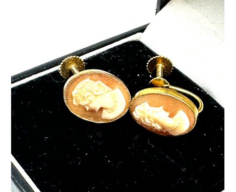 vintage 9ct gold cameo earrings weight 2g 