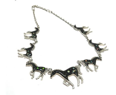 Sterling silver &amp; enamel horse necklace weight 50g 